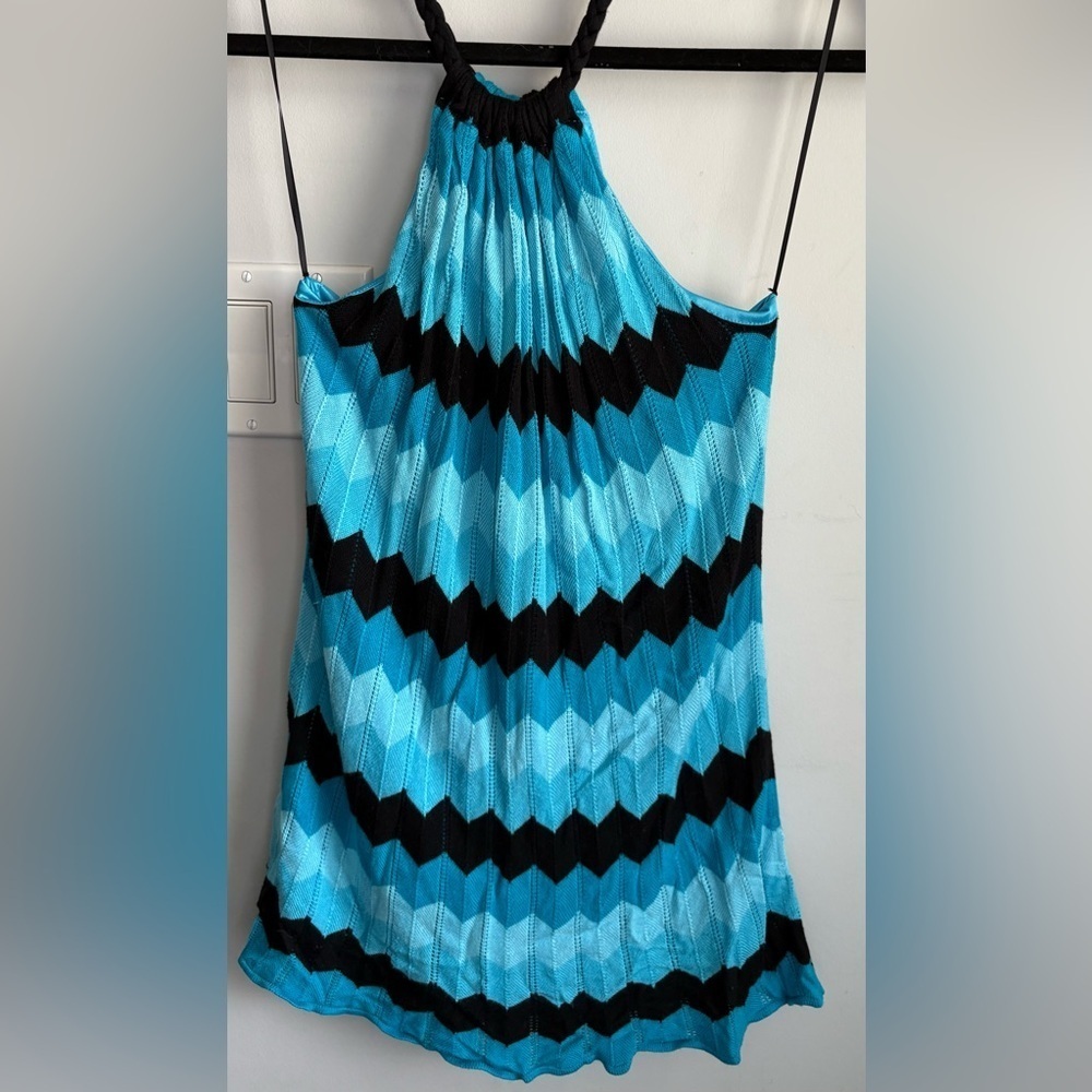 Le Chateau Blue and Black Chevron Halter Top